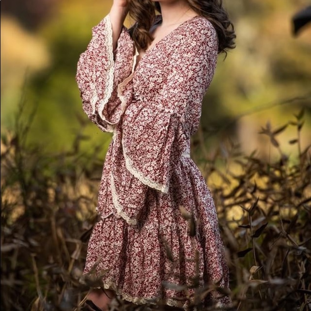 Bohemian Spell Red Floral Tiered Dress